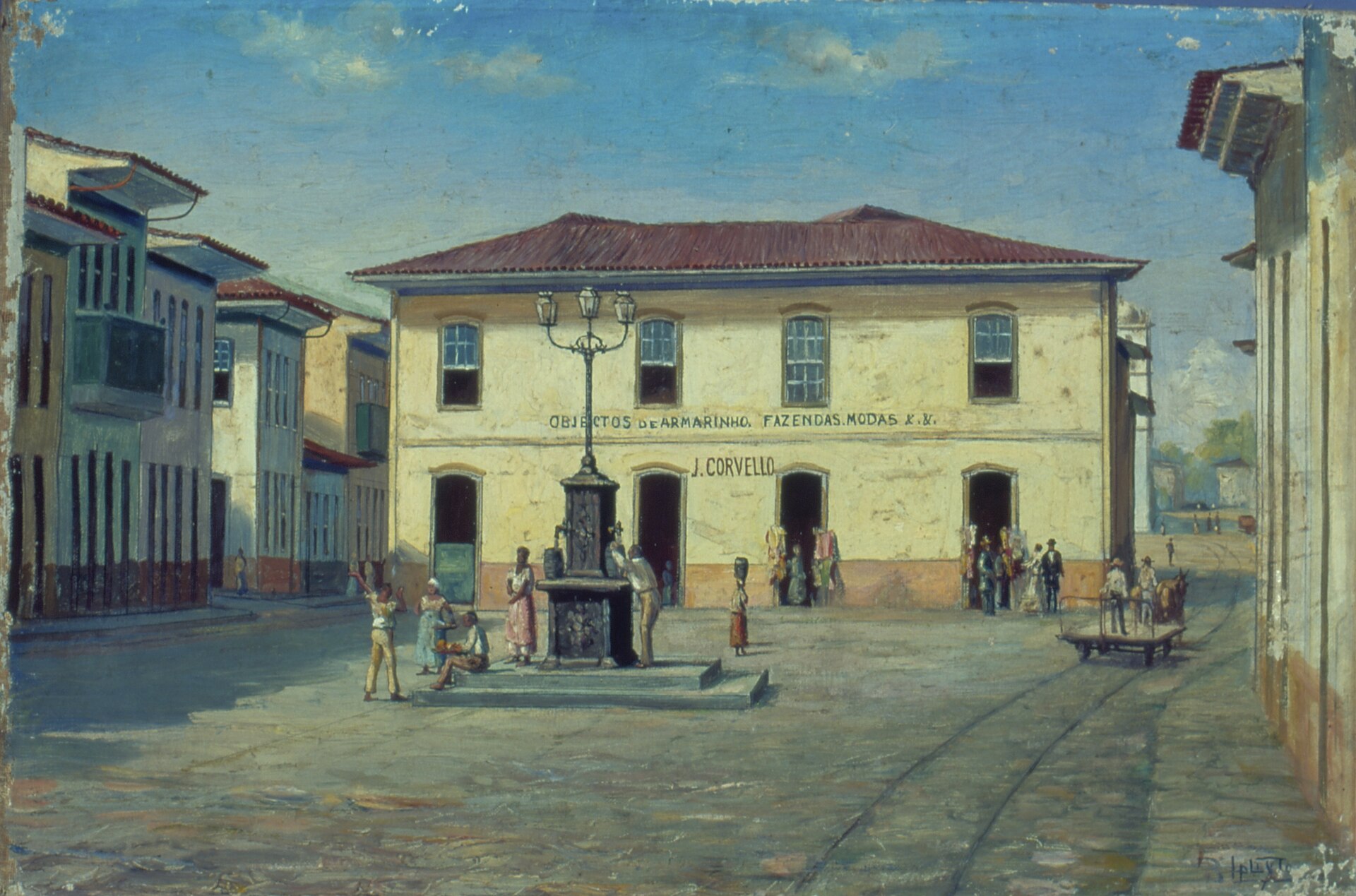 Imagem de referência de Páteo Interno da cadeia de Santos, 1854, descrito nos dados abertos como pintura de Benedito Calixto