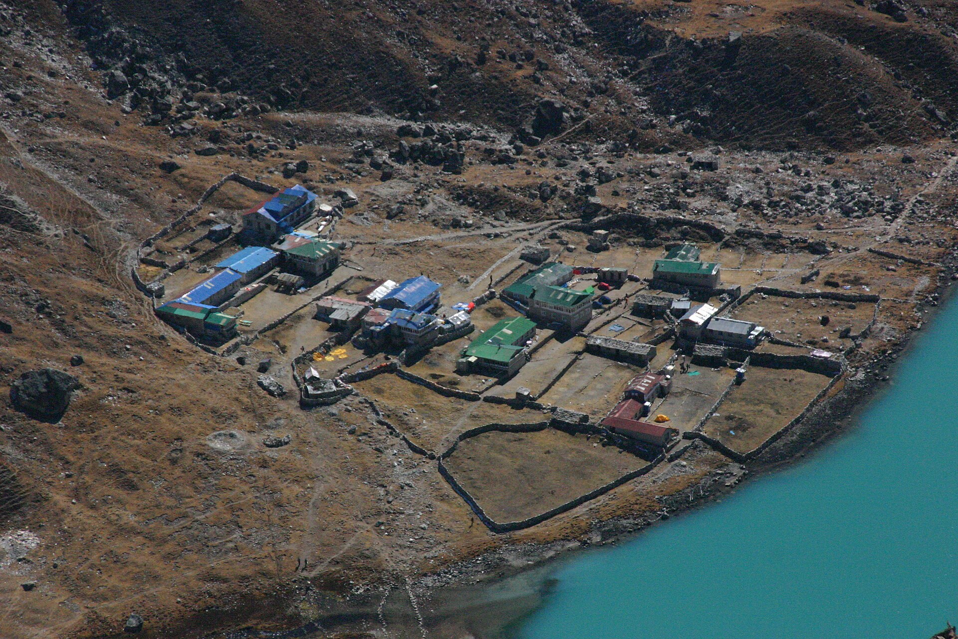 Imagem de referência relacionada a Gokyo, item descrito como aldeia do Himalaia