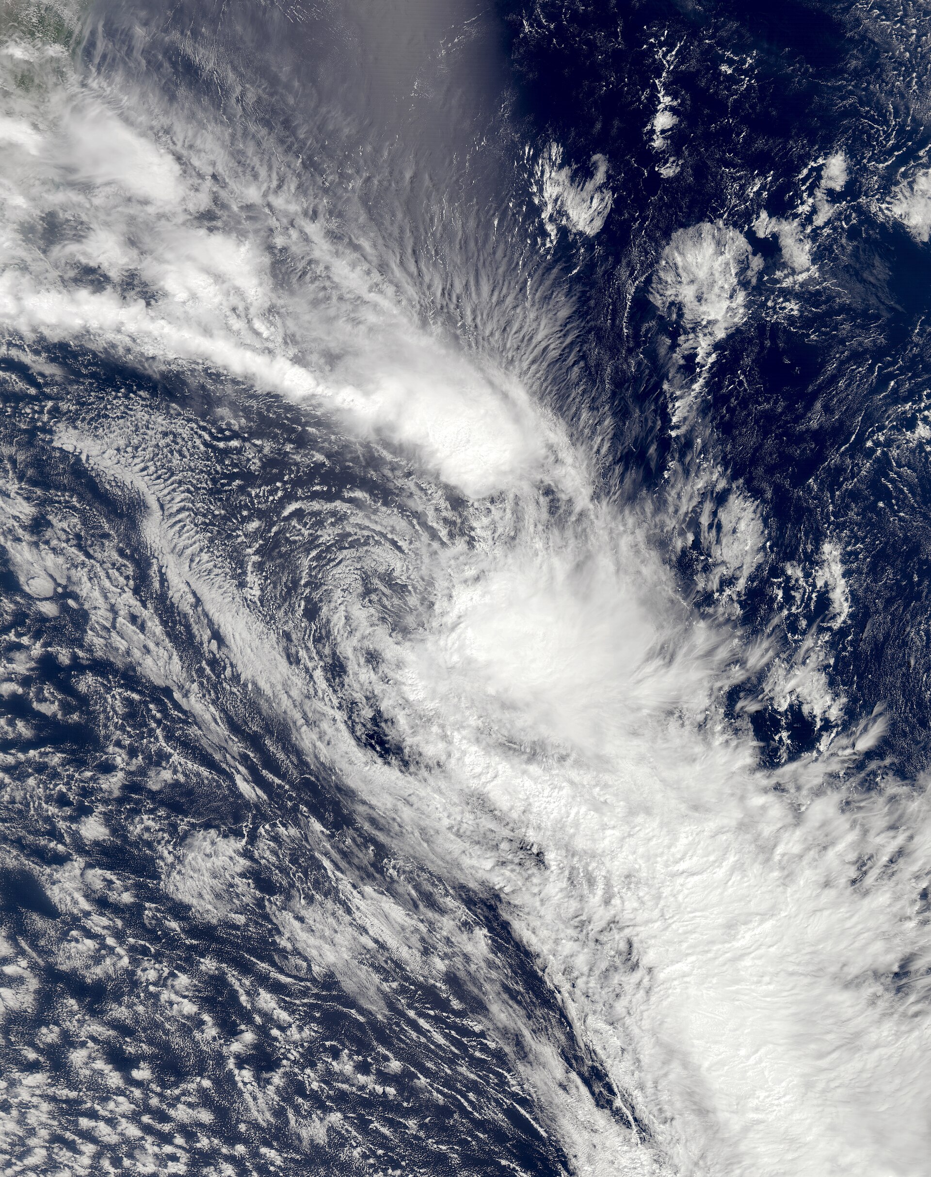 Imagem de referência de Tempestade subtropical Arani, descrito nos dados abertos como a primeira tempestade subtropical nomeada com o novo protocolo de registros de tormentas da Marinha do Brasil, desde o furacão Catarina de 2004