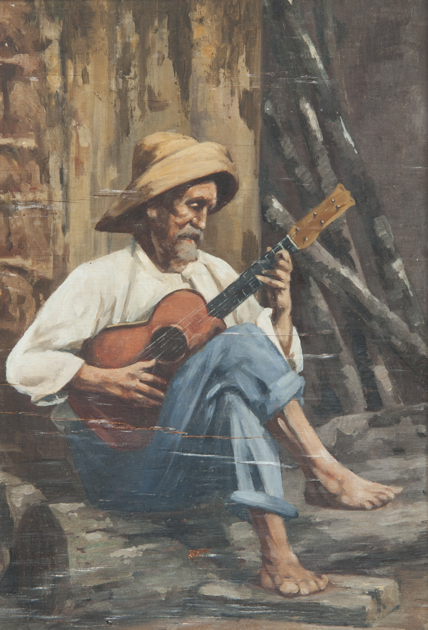 Imagem de referência de Negro com Chapéu Tocando Violão, descrito nos dados abertos como pintura de Adrian Henri Vital van Emelen