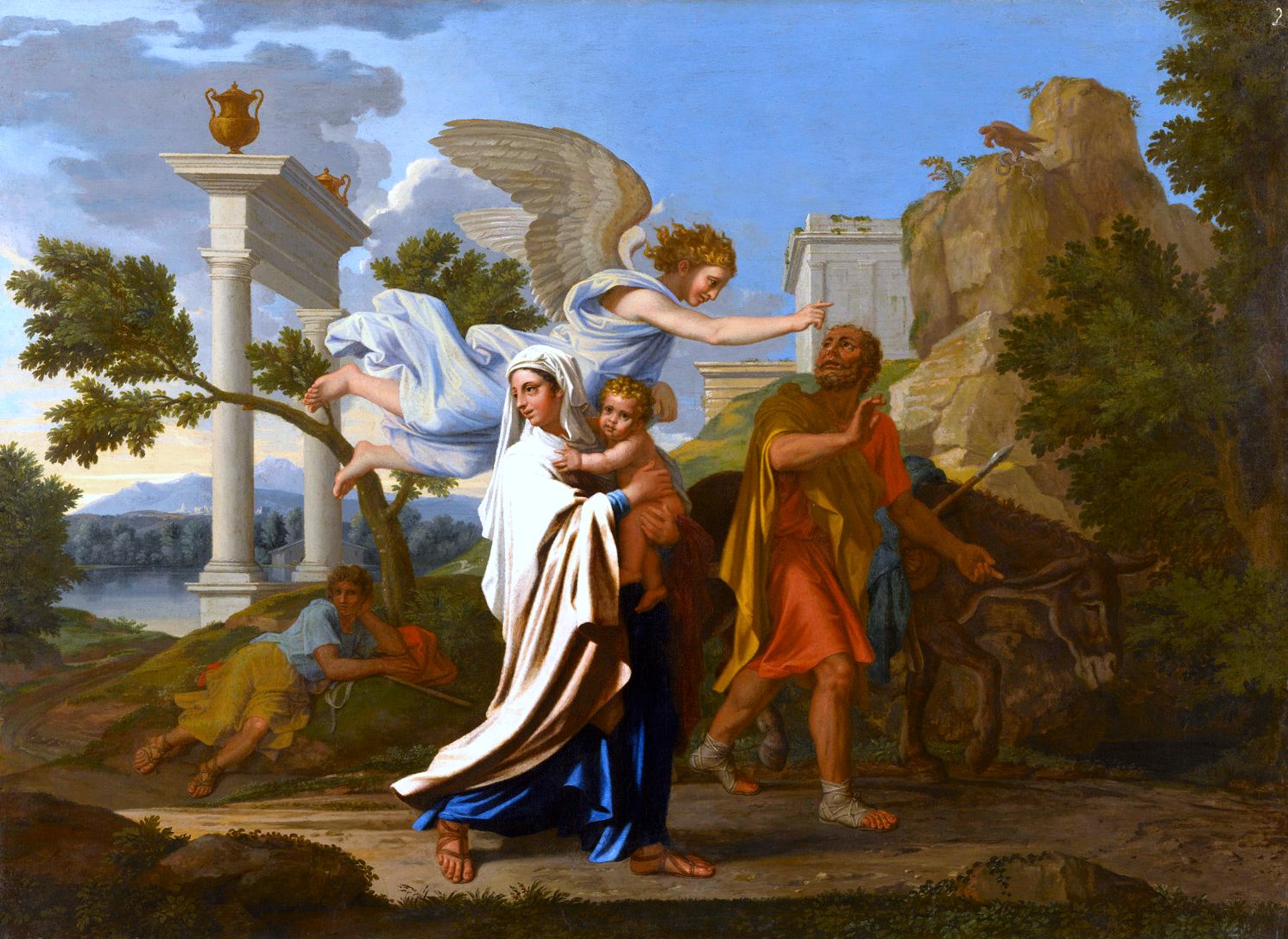Imagem de referência de A fuga para o Egito, descrito nos dados abertos como pintura de Nicolas Poussin