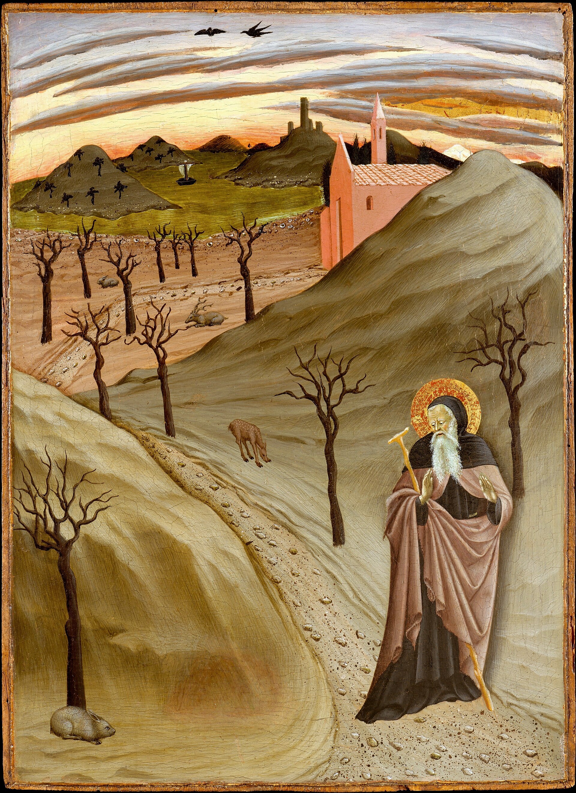 Imagem de referência de Santo Antonio o abade no deserto, descrito nos dados abertos como pintura de Master of the Osservanza Triptych