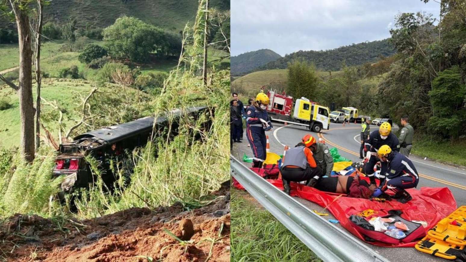 Acidente envolvendo um ônibus e um automóvel no km 232,6 da Rodovia Doutor Avelino Júnior, em Cruzeiro